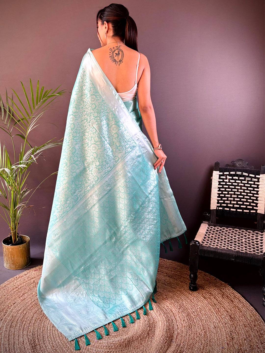 Sky Blue Banarasi Kanjivaram Silk Saree by My Store
