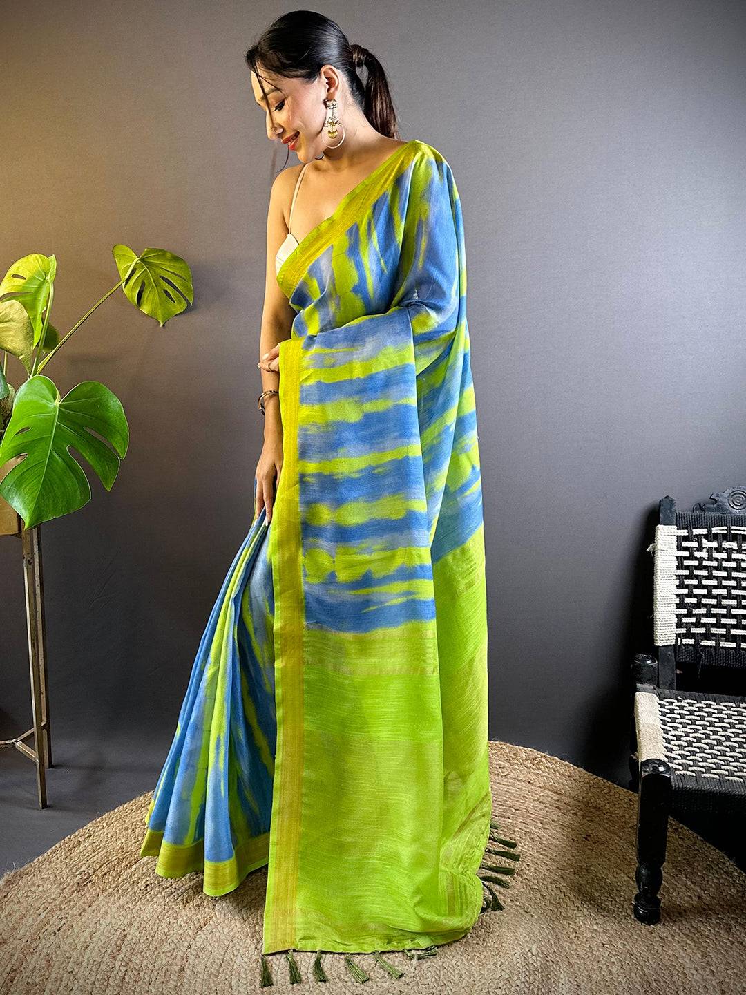 Multi Shibori Print Linen Saree by My Store