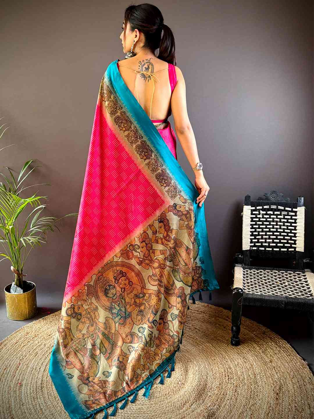 Rani Soft Silk Kalamkari Pallu Saree by My Store