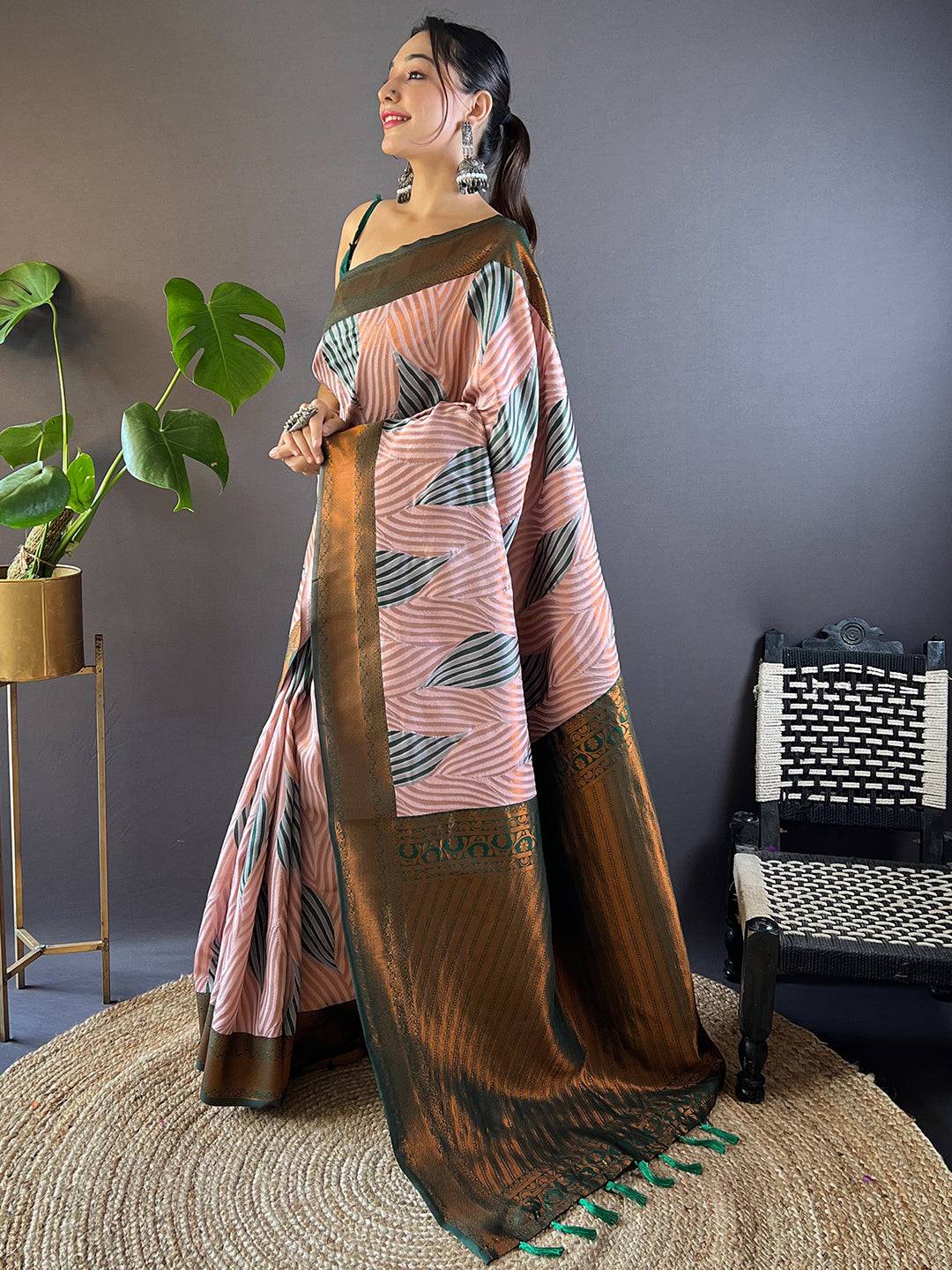 Muvel Tussar Silk Zari Weaving Ikkat Saree by My Store