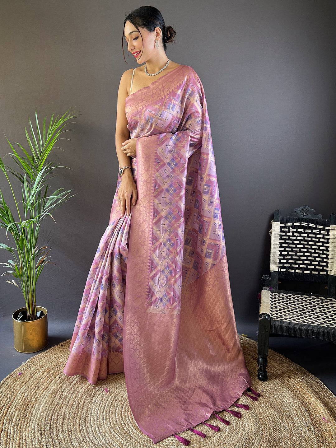 Iris Lavender Colour Block Print Saree by My Store