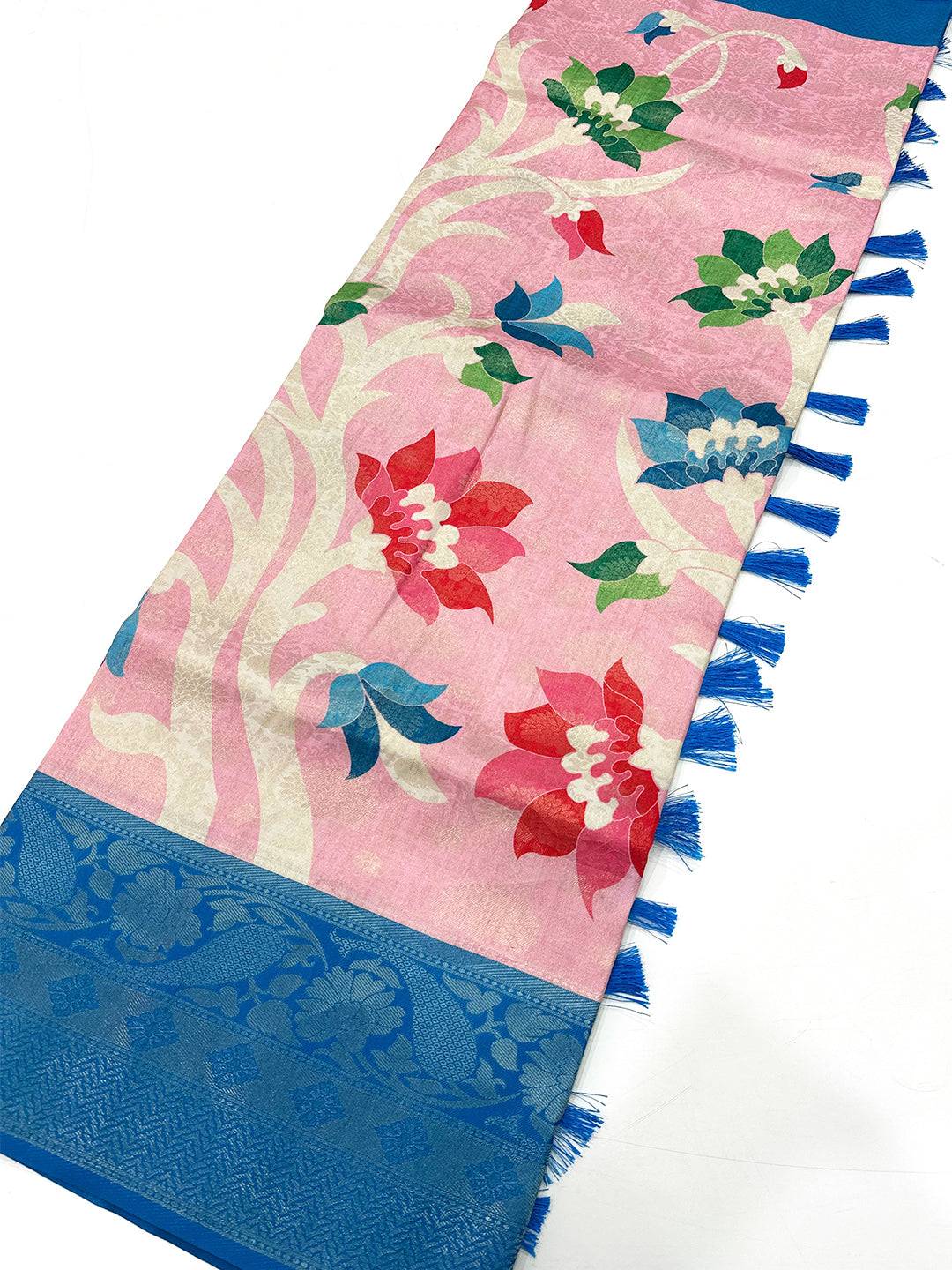 Elegant Pink Lotus Print Saree by My Store