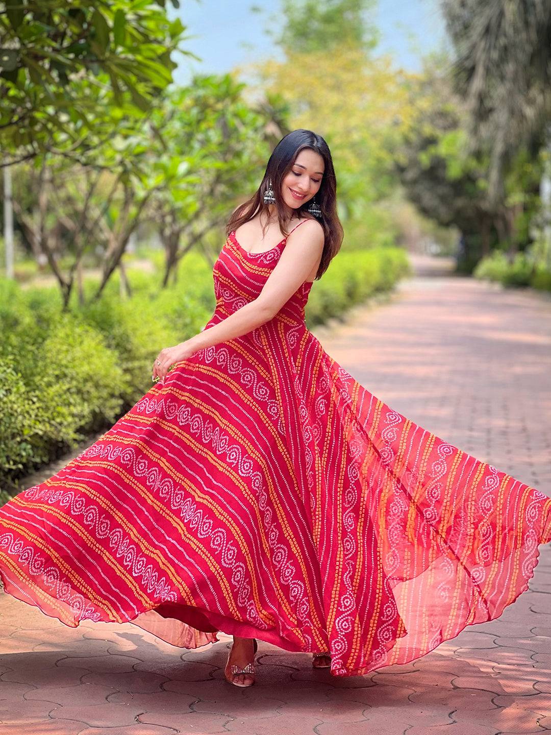 Rose Red Long Printed Dress by My Store