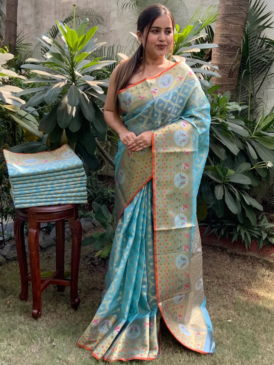 Stunning Kota Doria Soft Silk Minakari Patola Weaving Saree