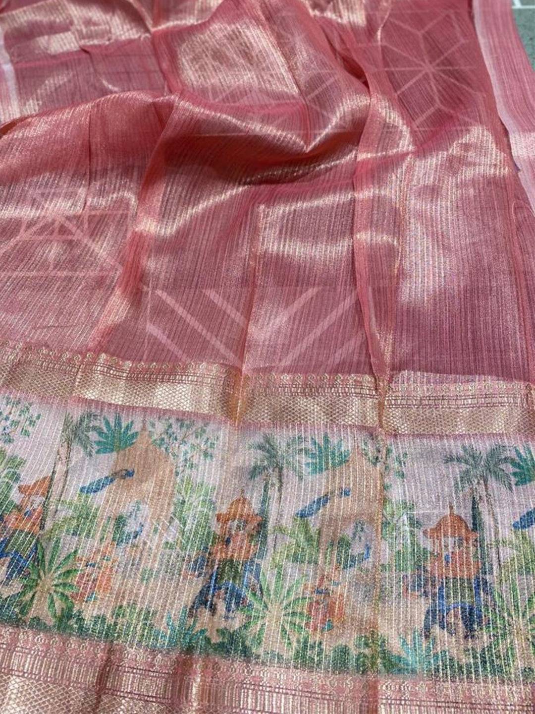 Exclusive Soft Gold Zari Tissue Digital Print Saree by My Store