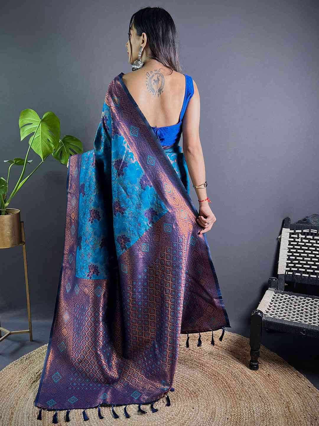 Royal Blue Soft Silk Butta Weaving Saree by My Store