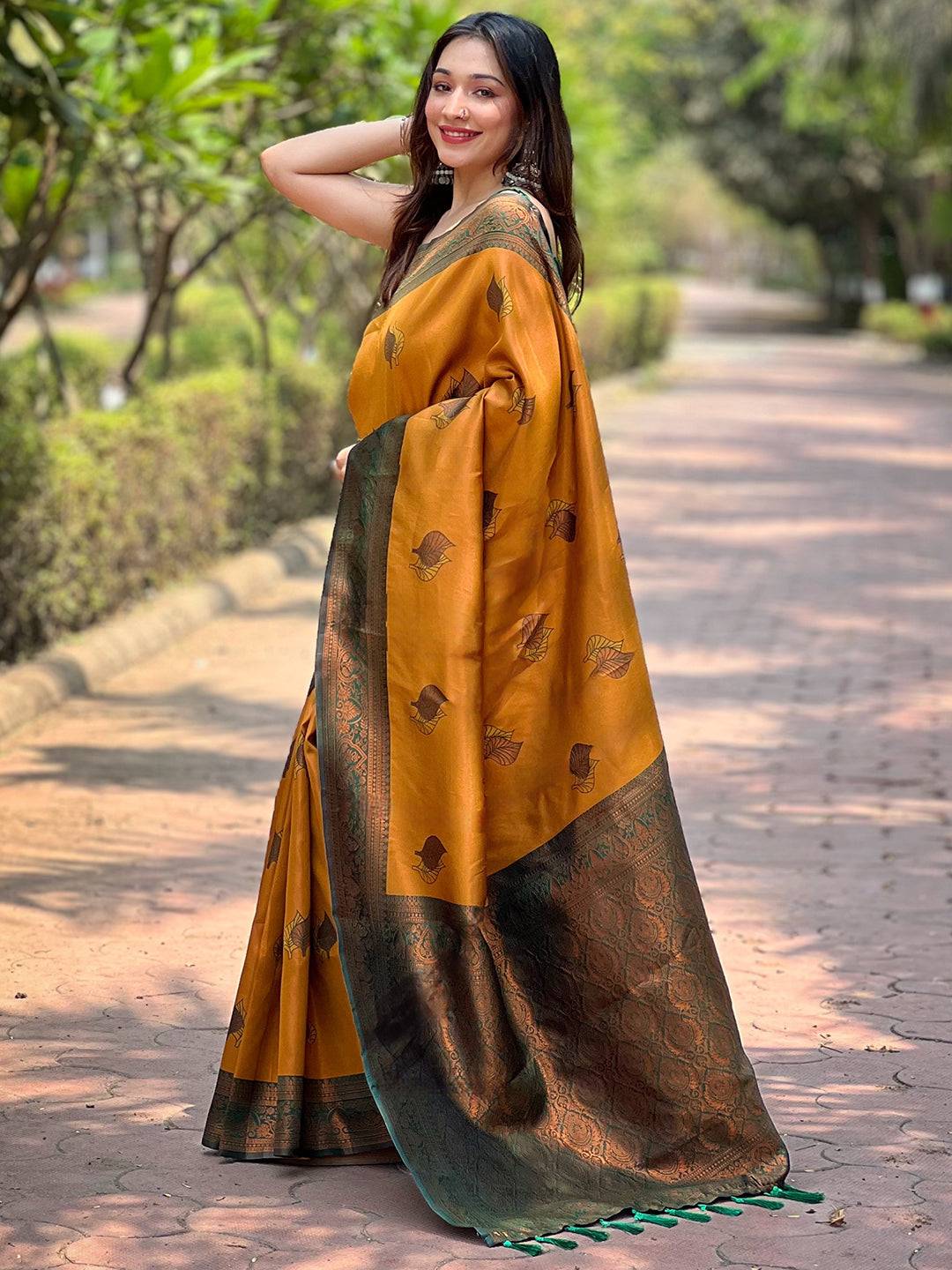 Butterscotch Kanjivaram Tissue Saree With Gold Zari Weaving