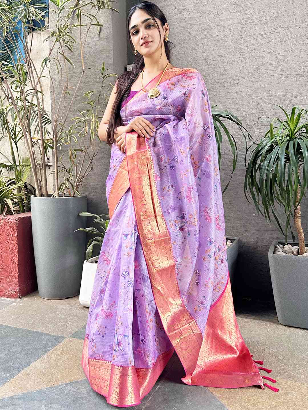 Design Purple Colour Digital Flower Print Kota Silk Saree by My Store