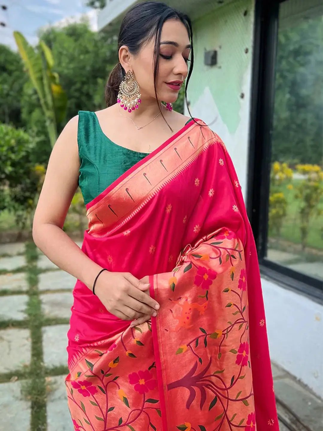 Pink Colour Paithani Big Border Woven Saree by My Store