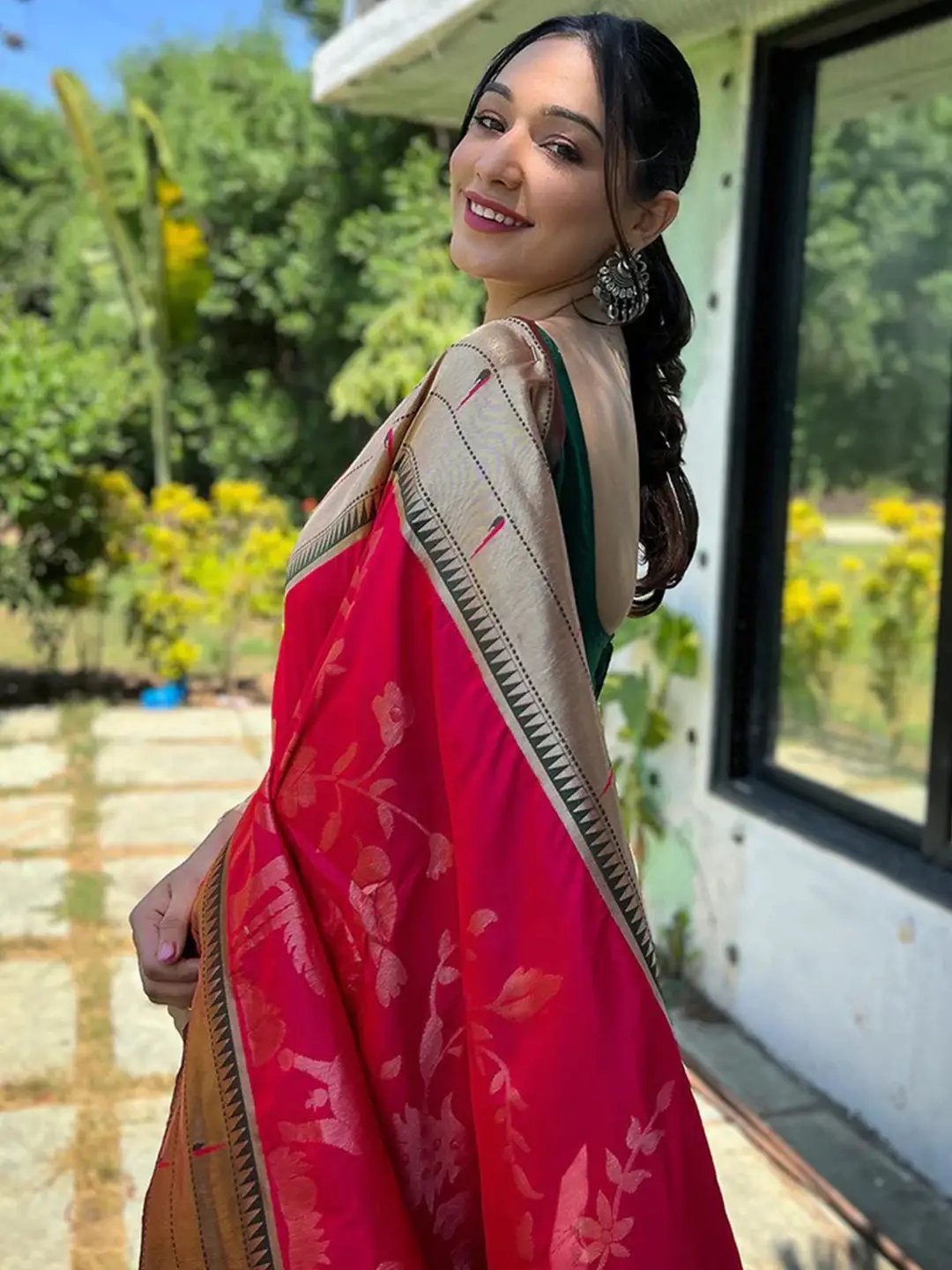 Pink Colour Paithani Silk Pichwai Woven Saree by My Store