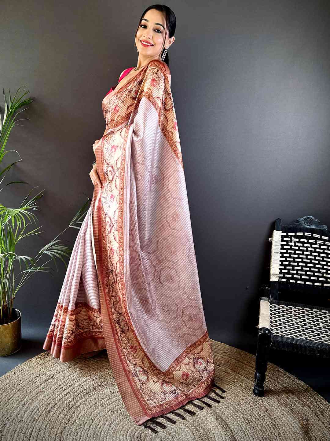 Graceful Light Pink Soft Silk Chex Saree by My Store