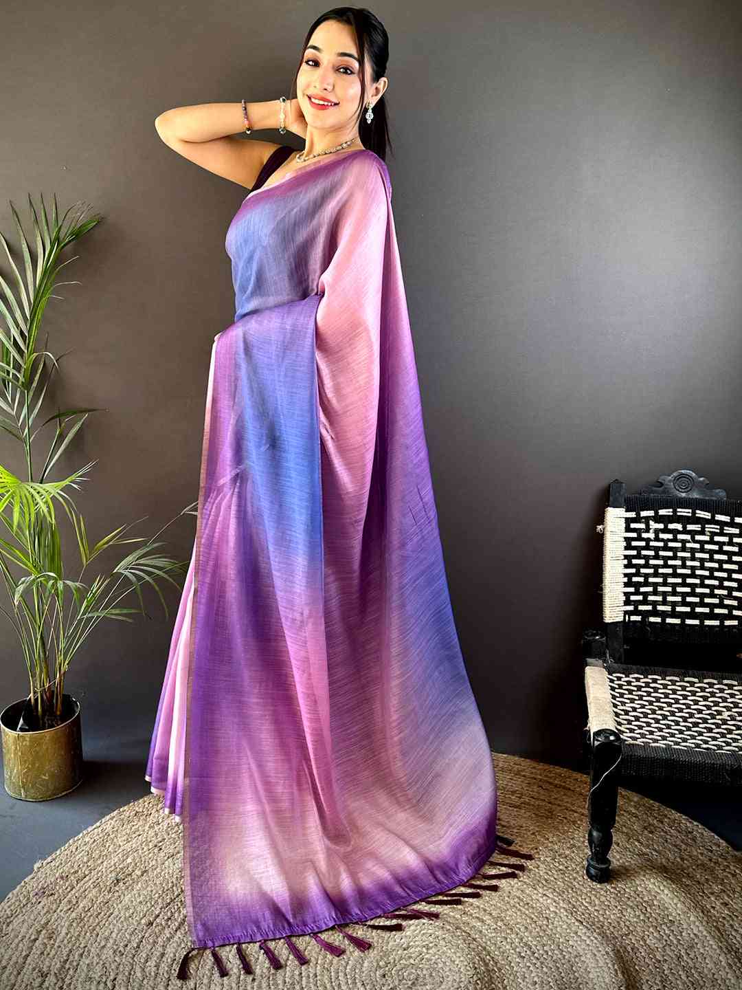 Purple Ombre Chanderi Tissue Saree by My Store