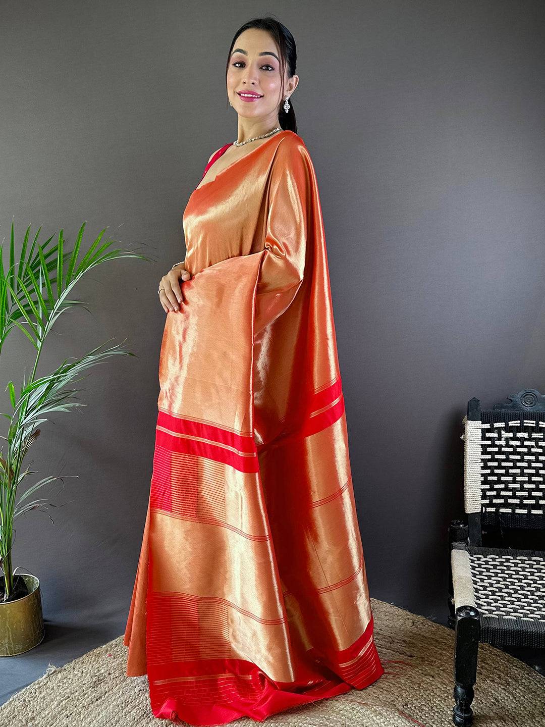 Coral Elegance Kanjivaram Saree by My Store
