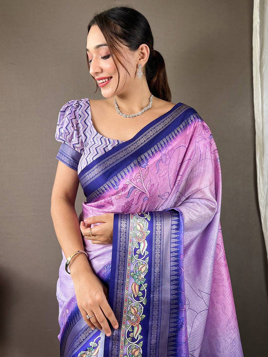 Iris Purple Kota Satin Border Saree by My Store