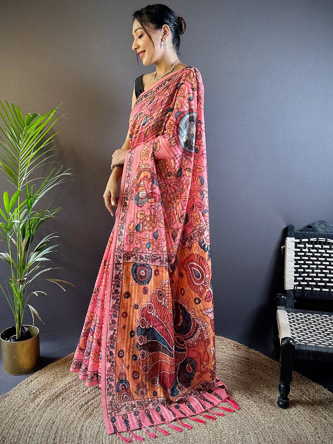 Coral Rose Kalamkari Saree by My Store