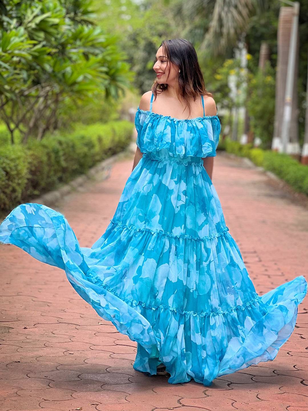Sky Mist Floral Maxi Dress by My Store