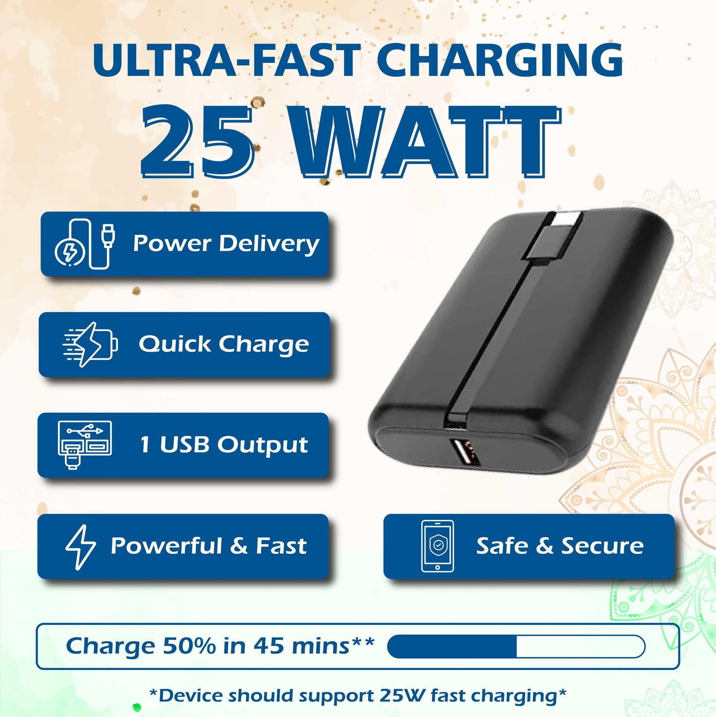 TecSox Force 10 Powerbank | 100% in 90 Mins | 10000 mAh