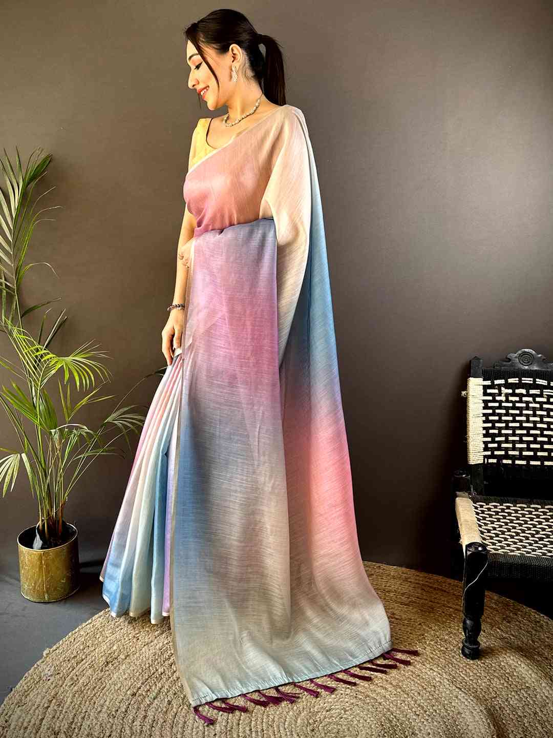 Multi Ombre Chanderi Tissue Saree by My Store