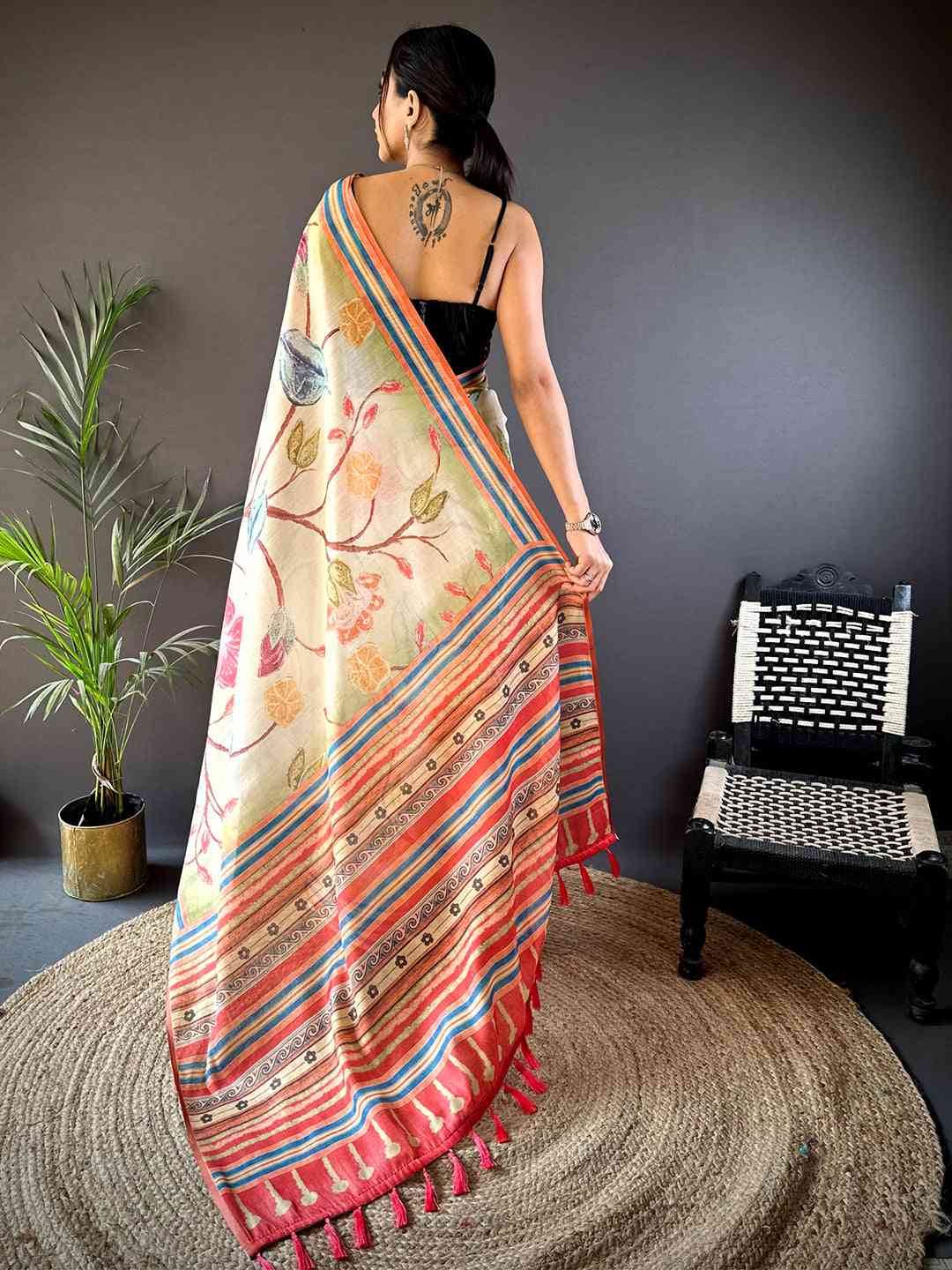 Floral Grace Green Chanderi Saree by My Store