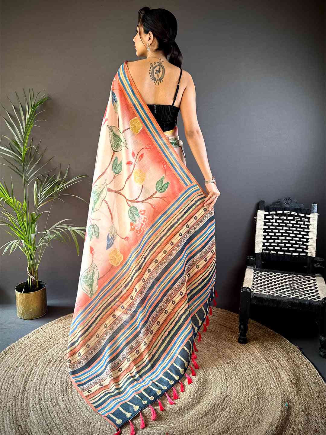 Floral Blush Pink Chanderi Saree by My Store