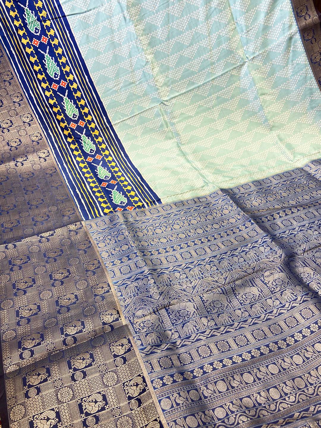 Green Geometric Silk Saree by My Store