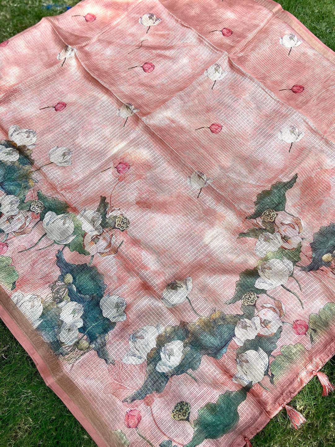 Bollywood Muvel Soft Kota Doriya Silk Saree With Flower Print by My Store