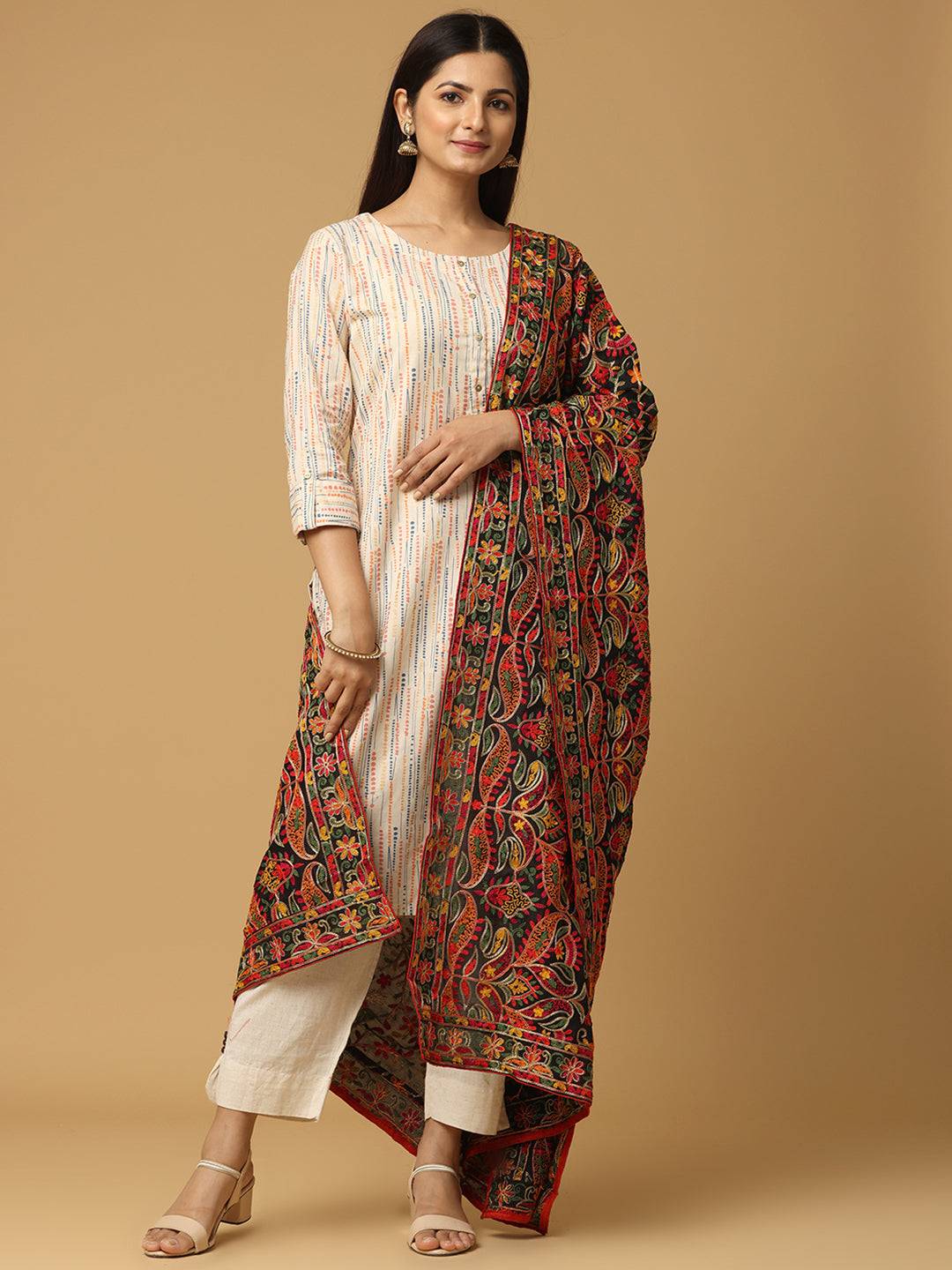 Latest Poly Chiffon Pashmina Threadwork Dupatta by My Store