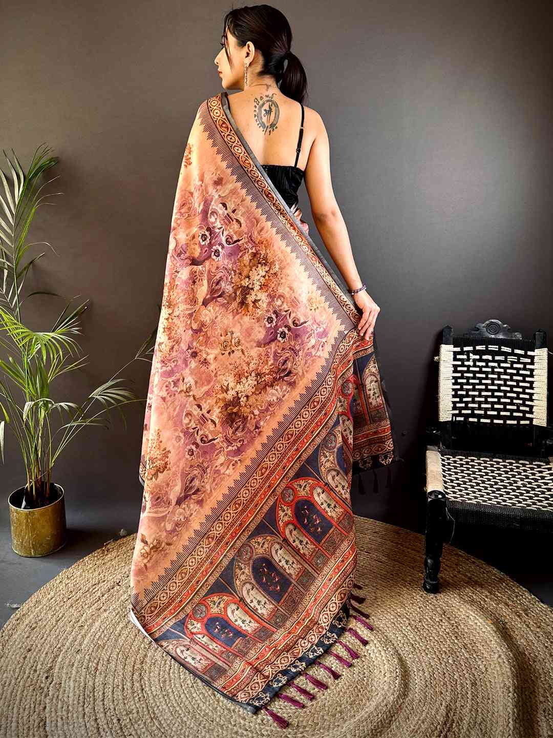 Purple Tussar Blossom Saree by My Store