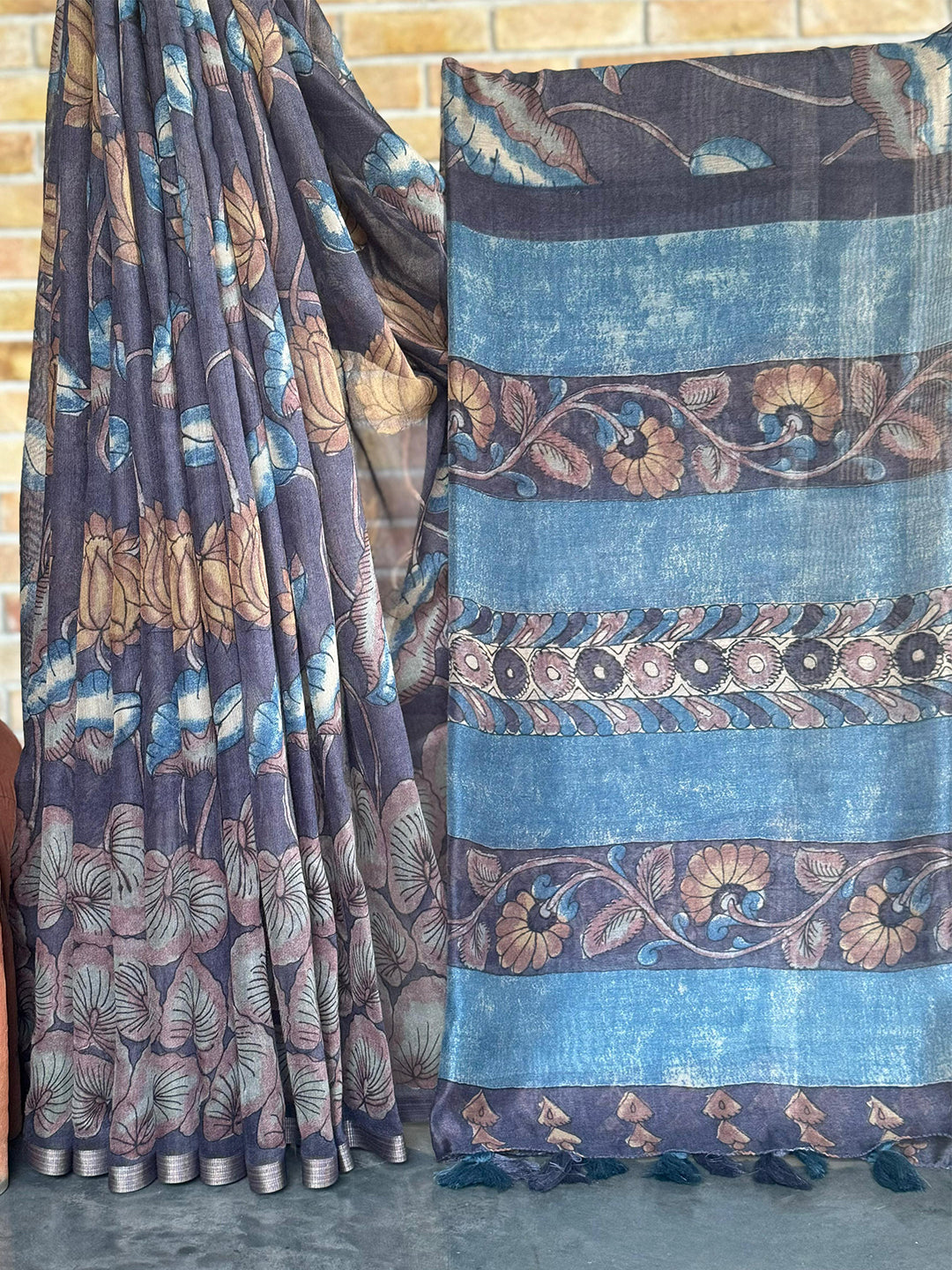 Elegant Kalamkari Printed Linen Saree by My Store