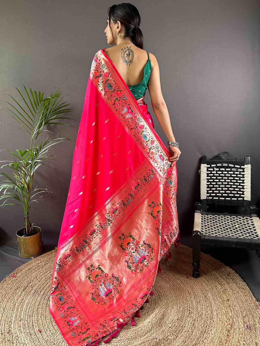 Pink Yevla Paithani Meenakari Saree by My Store