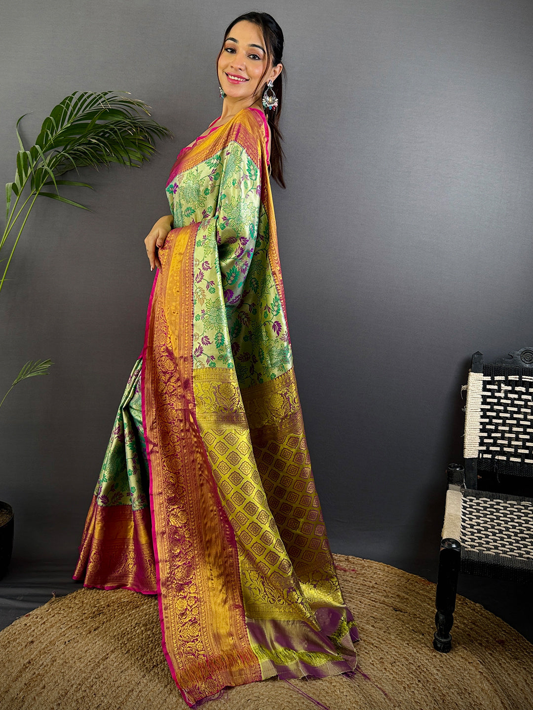 Opulent Green Dharmavaram Silk Saree by My Store