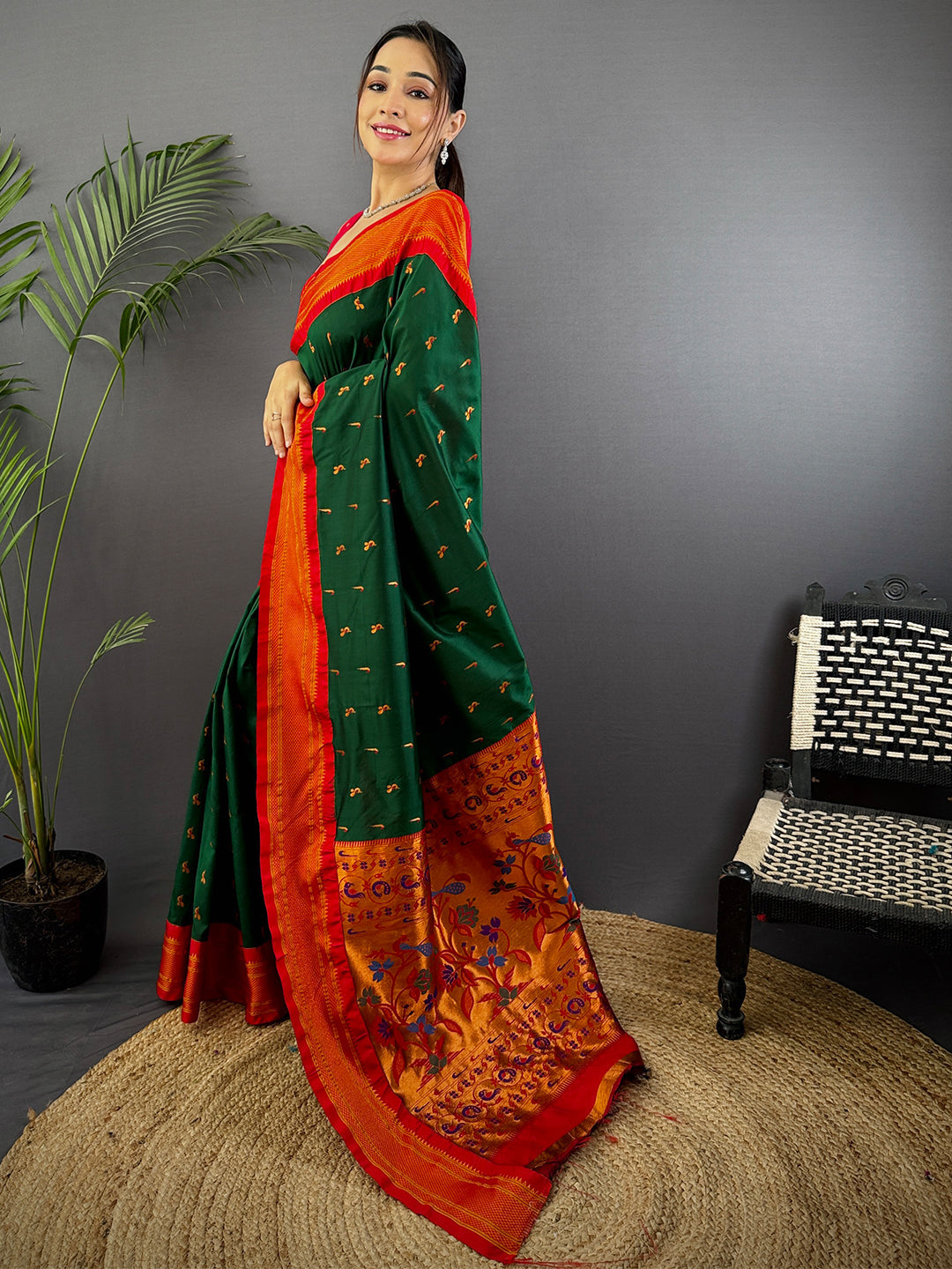 Green Soft Silk Paithani Saree by My Store