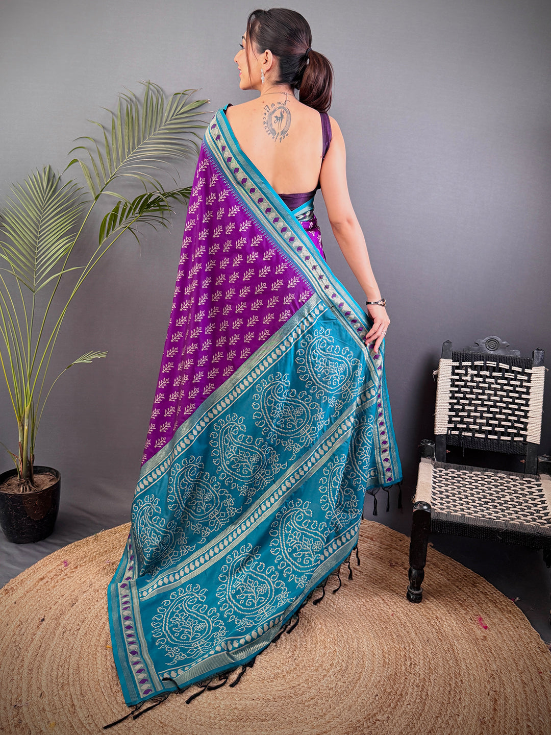 Majestic Wine Soft Silk Ikkat Saree