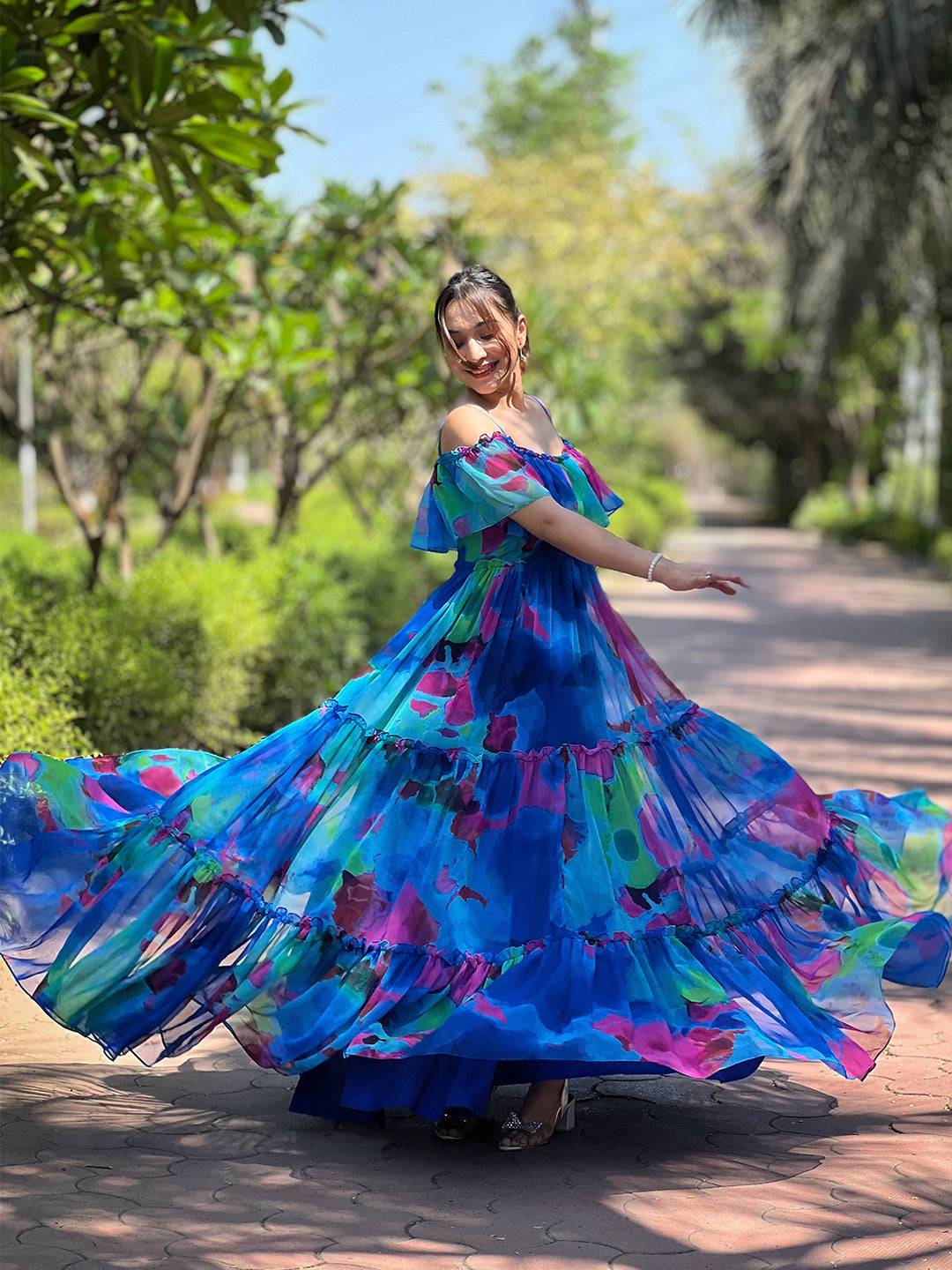 Persian Blue Abstract Print Dress