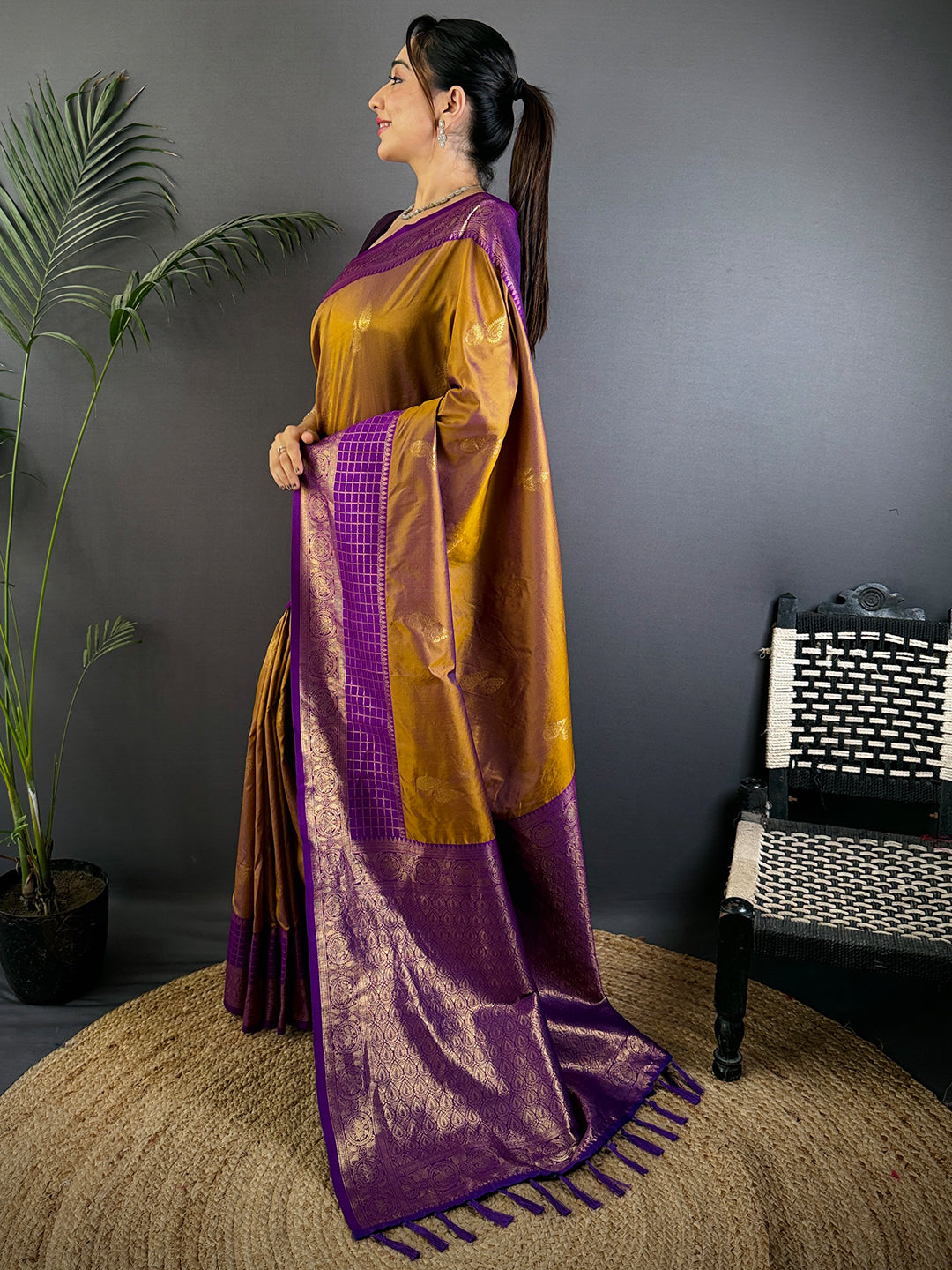 Golden Grace Tilak Butta Soft Silk Saree