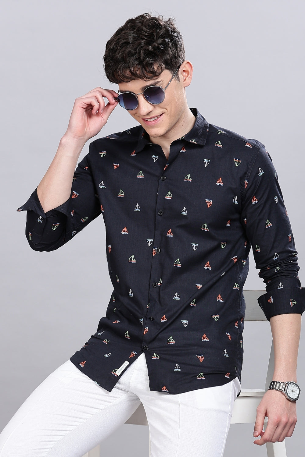 Navy Boat Club Printed Shirt