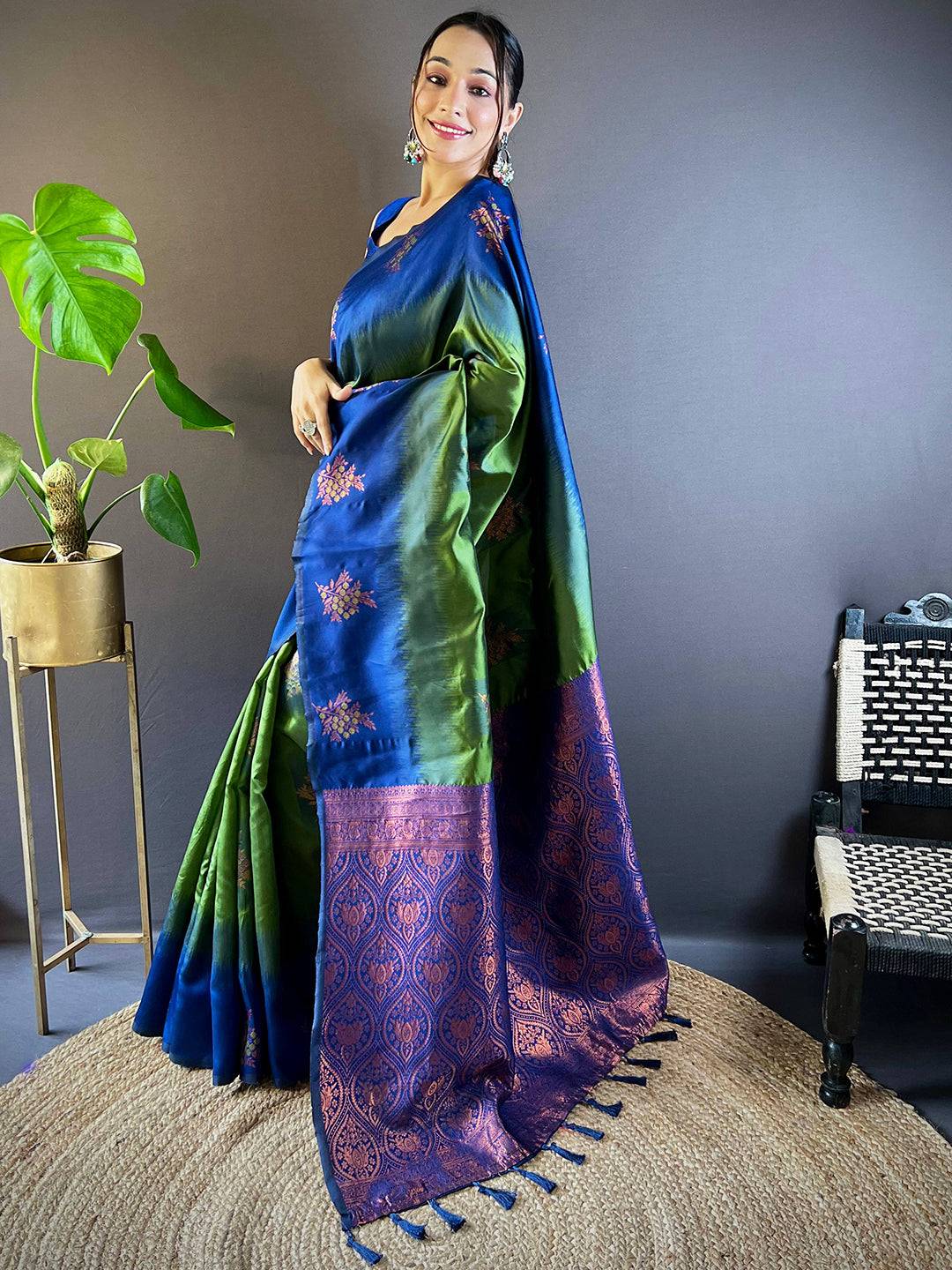 Forest Green Sami Banarasi Tussar Silk Saree by My Store