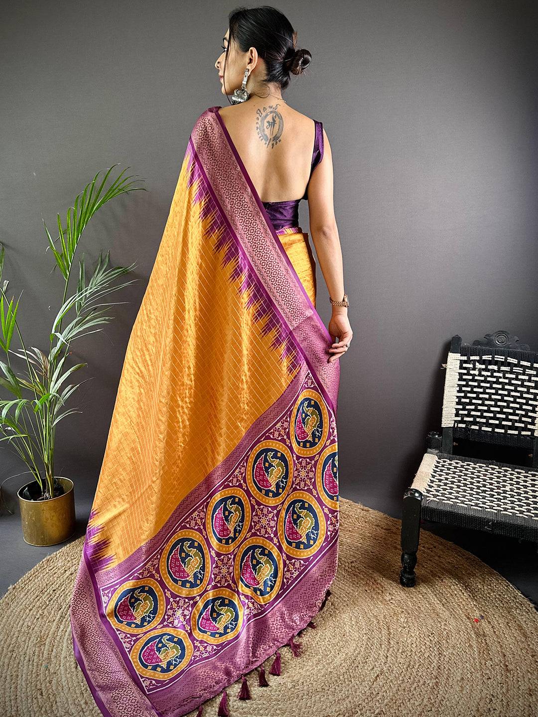Desert Gold Chex Banarasi Silk Saree by My Store