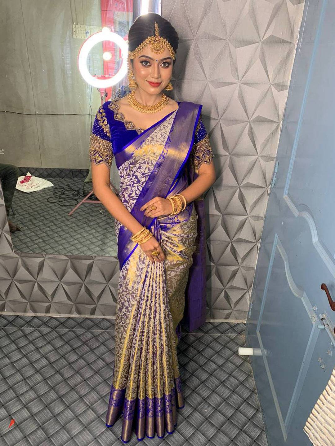 Royal Blue One Grm Gold Tissue Silk Saree