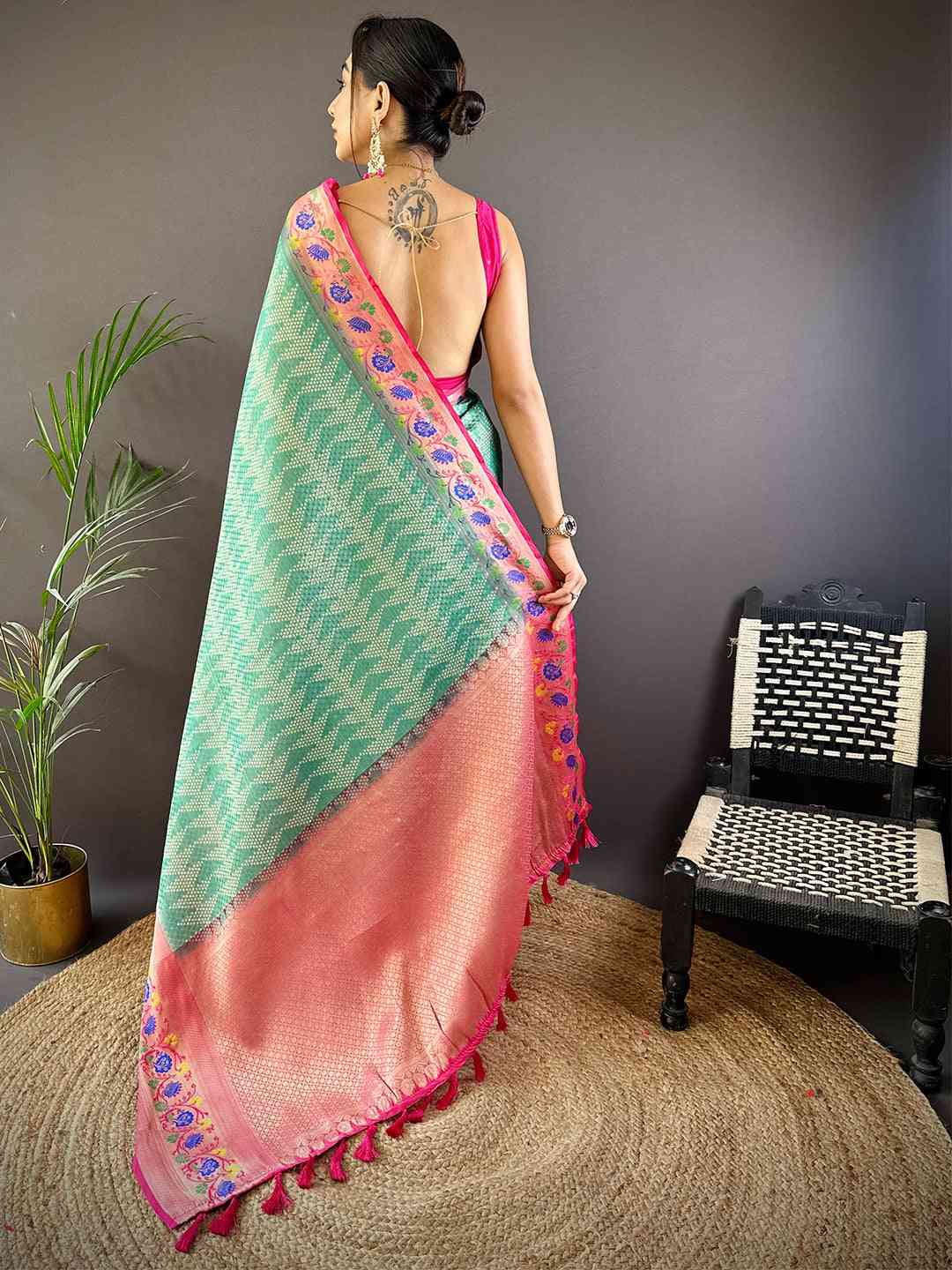 Kora Silk Banarasi Digital Print Saree In Sky Blue Colour by My Store