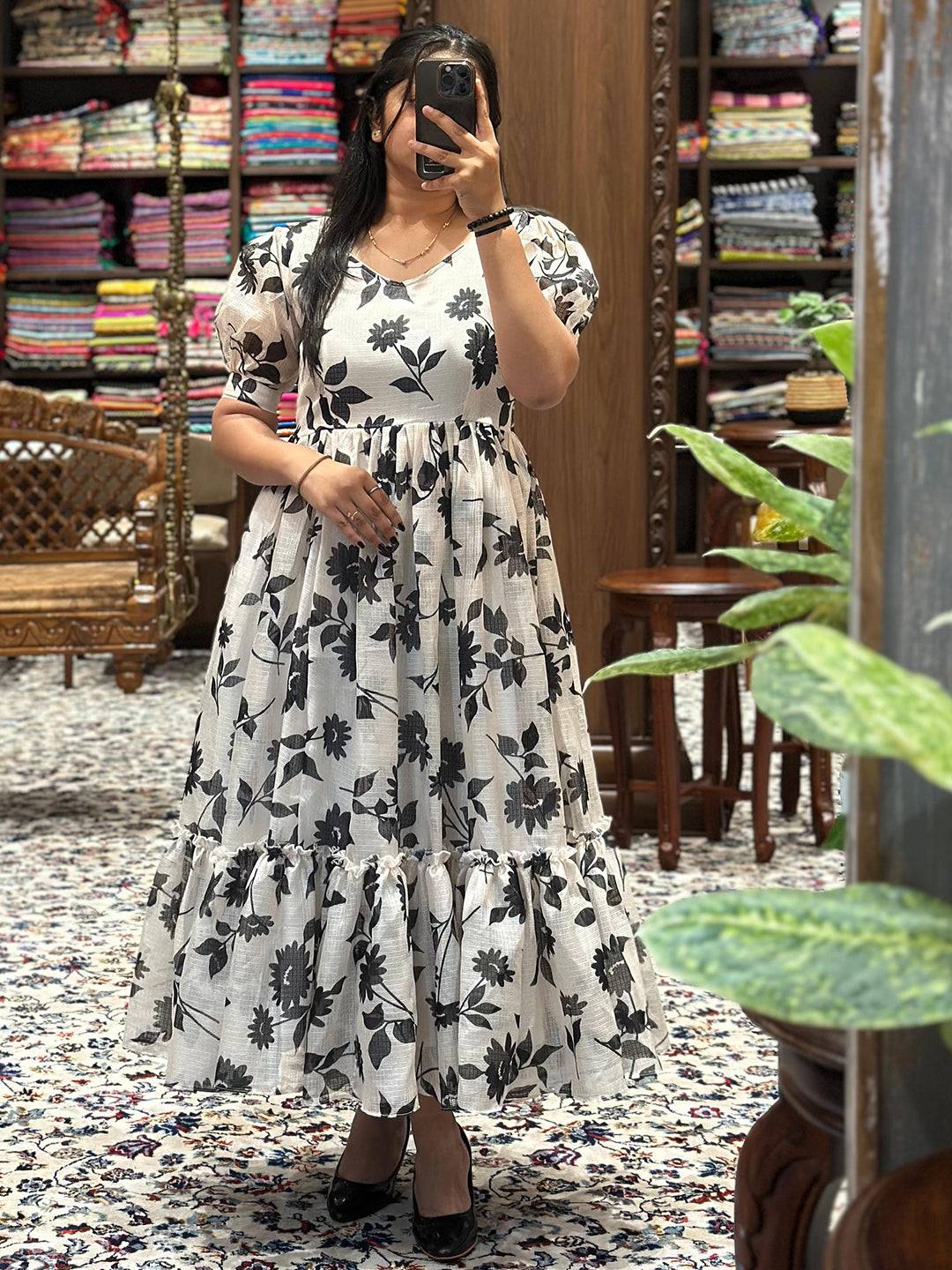 Pearl White Puff Sleeves Dress by My Store