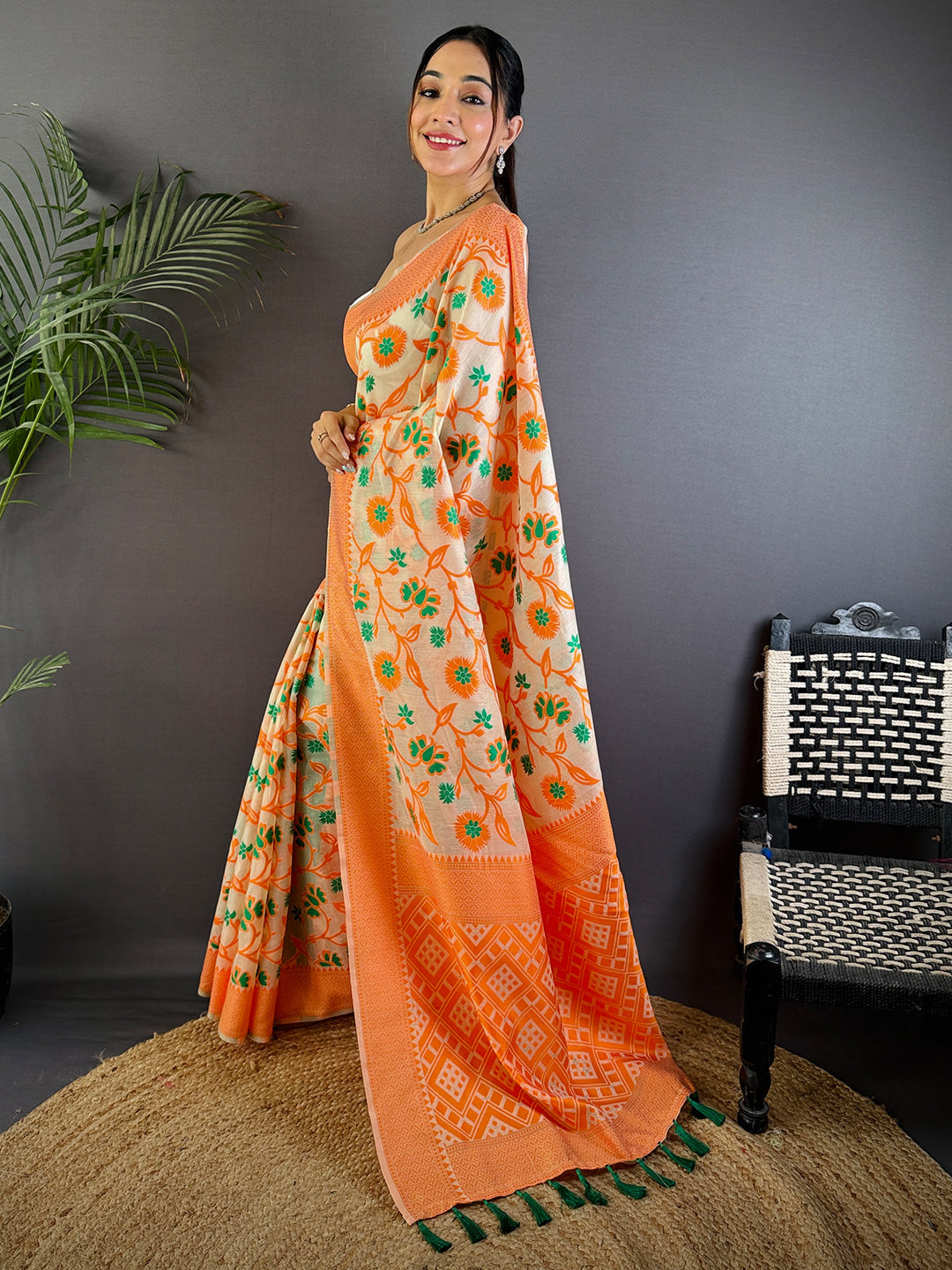 Delicate Charm Jamdani Cotton Silk Saree by My Store