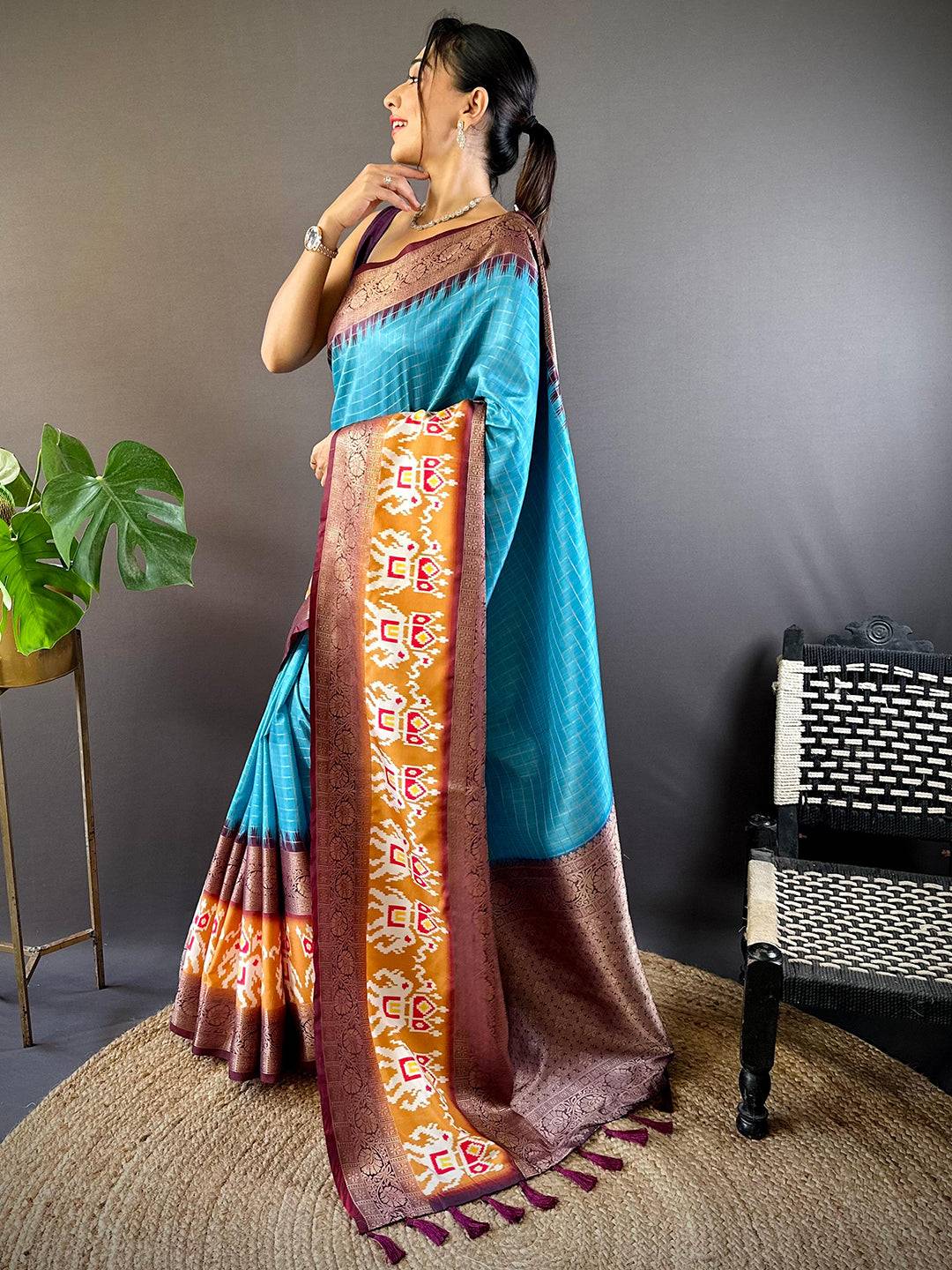 Geometric Elegance Ikkat Saree by My Store