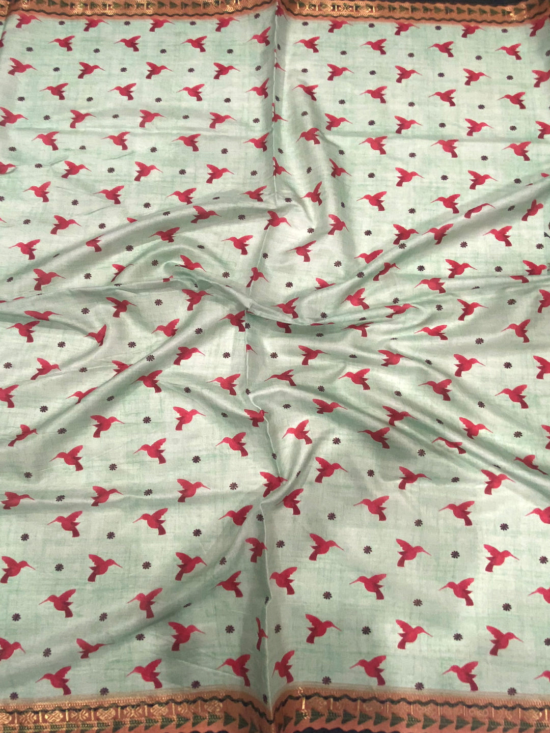 Mint Green Soft Silk Floral Saree by My Store