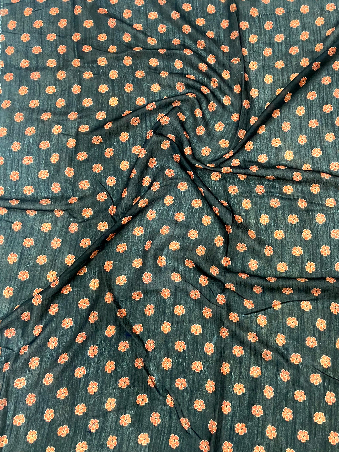 Deep Brown Linen Ajarak Print Saree by My Store