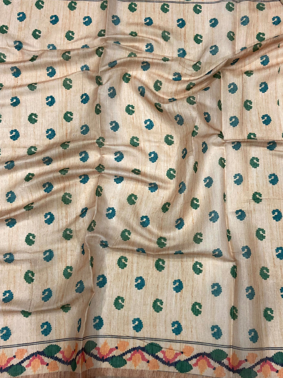 Beige Jungle Floral Zari Tissue Saree