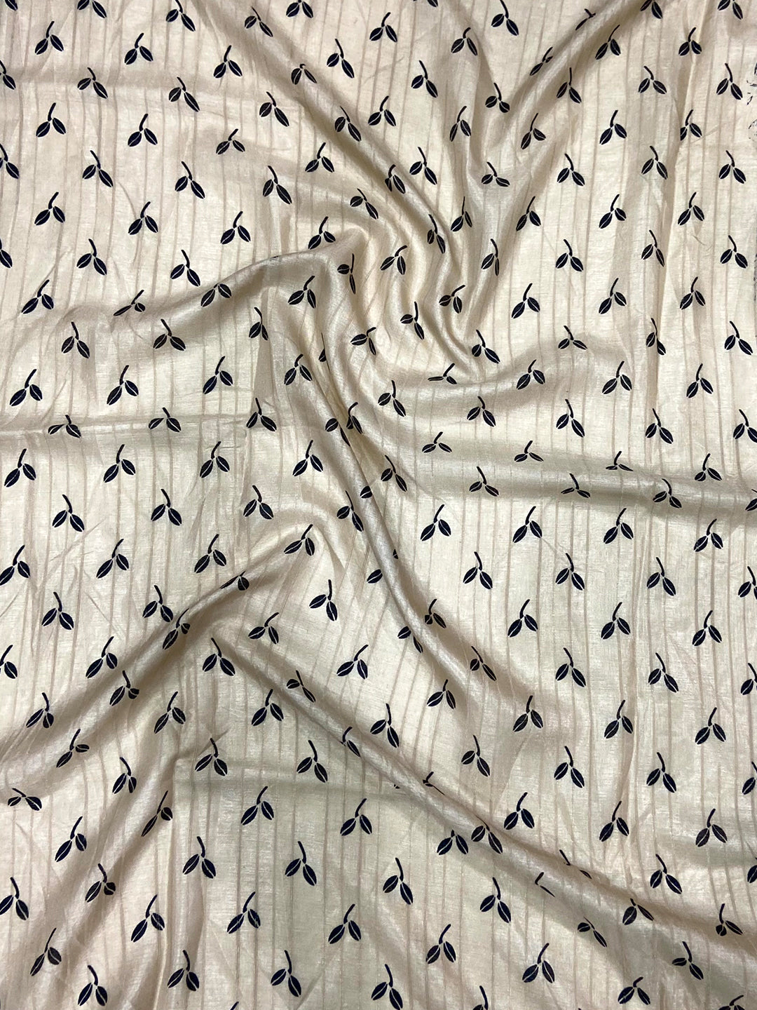 Cream Ghicha Leaf Print Saree by My Store