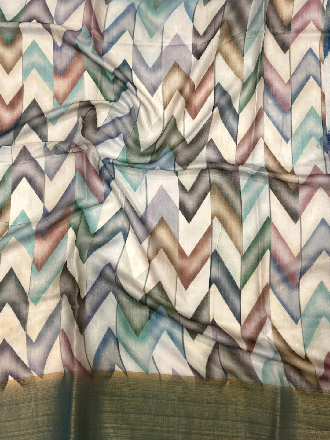 Sky Blue Geometric Kalamkari Linen Saree by My Store
