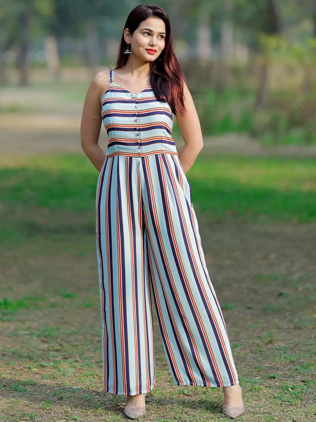 Multicoloured Printed Georgette Jumpsuit by My Store