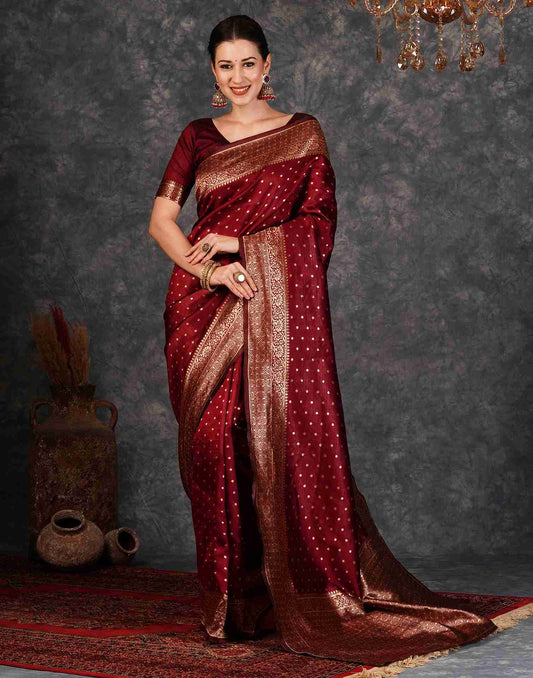 Maroon Banarasi Silk Saree by My Store